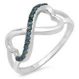 0.15 Carat (ctw) 14K White Gold Round Blue Diamond Ladies Two Double Heart Infinity Love Engagement Promise Ring