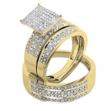 0.45 Carat (ctw) 14K Yellow Gold Round White Diamond Men & Women's Micro Pave Engagement Ring Trio Bridal Set 1/2 CT