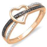0.15 Carat (ctw) 10K Rose Gold Round Black and White Diamond Ladies Promise Heart Love Engagement Ring