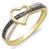 0.15 Carat (ctw) 10K Yellow Gold Round Black and White Diamond Ladies Promise Heart Love Engagement Ring