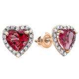 1.35 Carat (ctw) 10K Rose Gold Heart Rhodolite & White Diamond Halo Stud Earring