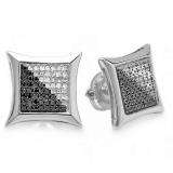 0.32 Carat (ctw) 14K White Gold Black & White Round Diamond Micro Pave Setting Kite Shape Stud Earrings 1/3 CT