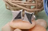 0.32 Carat (ctw) 14K White Gold Black & White Round Diamond Micro Pave Setting Kite Shape Stud Earrings 1/3 CT