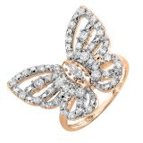 0.70 Carat (ctw) 10K Rose Gold Round Diamond Ladies Butterfly Cocktail Right Hand Ring 3/4 CT
