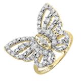 0.70 Carat (ctw) 10K Yellow Gold Round Diamond Ladies Butterfly Cocktail Right Hand Ring 3/4 CT