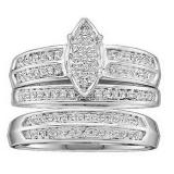 0.25 Carat (ctw) 10K White Gold Round Diamond Men And Women's Micro Pave Engagement Ring Trio Set 1/4 CT