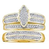 0.25 Carat (ctw) 10K Yellow Gold Round Diamond Men And Women's Micro Pave Engagement Ring Trio Set 1/4 CT