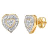 0.16 Carat (ctw) 10K Yellow Gold Round Cut White Diamond Ladies Micro Pave Heart Shape Stud Earrings