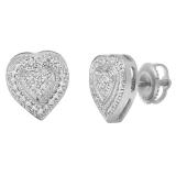 0.16 Carat (ctw) 14K White Gold Round Cut White Diamond Ladies Micro Pave Heart Shape Stud Earrings
