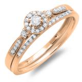 0.27 Carat (ctw) 10K Rose Gold Round Diamond Ladies Halo Style Bridal Engagement Ring Set With Matching Band 1/4 CT