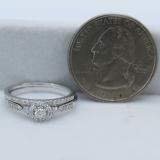 0.27 Carat (ctw) 10K White Gold Round Diamond Ladies Halo Style Bridal Engagement Ring Set With Matching Band 1/4 CT