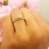 0.27 Carat (ctw) 10K Yellow Gold Round Diamond Ladies Halo Style Bridal Engagement Ring Set With Matching Band 1/4 CT