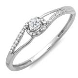 0.18 Carat (ctw) 14K White Gold Round Cut Diamond Ladies Crossover Swirl Bridal Promise Engagement Ring