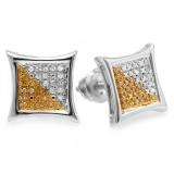 0.15 Carat (ctw) 10K White Gold White & Yellow Round Diamond Micro Pave Setting Kite Shape Stud Earrings