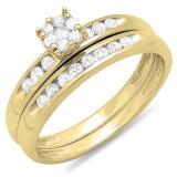 0.45 Carat (ctw) 10K Yellow Gold Round Diamond Ladies Bridal Cluster Engagement Ring With Matching Band Set 1/2 CT