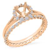 0.65 Carat (ctw) 10K Rose Gold Round Cut Diamond Ladies Halo Style Bridal Semi Mount Engagement Ring With Matching Band Set (No Center Stone)