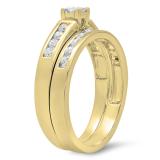 0.60 Carat (ctw) 18K Yellow Gold Princess & Round White Diamond Ladies Bridal Engagement Ring With Matching Band Set