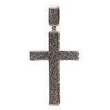 1.20 Carat (ctw) Black Rhodium Plated Sterling Silver Round Black Diamond Ladies Micro Pave Setting Cross Pendant (Chain Not Included)