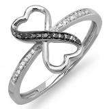 0.10 Carat (ctw) Sterling Silver Round Black & White Diamond Ladies Promise Two Double Heart Infinity Love Engagement Ring 1/10 CT