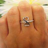 0.10 Carat (ctw) Sterling Silver Round Black & White Diamond Ladies Promise Two Double Heart Infinity Love Engagement Ring 1/10 CT