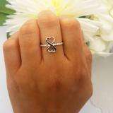 0.10 Carat (ctw) Sterling Silver Round Black & White Diamond Ladies Promise Two Double Heart Infinity Love Engagement Ring 1/10 CT
