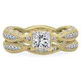 1.80 Carat (Ctw) 14K Yellow Gold Princess & Round Cut White Diamond Ladies V Prong Milgrain Bridal Engagement Ring Matching Band Sets 1 3/4 CT