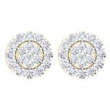 0.90 Carat (ctw) 18K Yellow Gold Round Cut White Diamond Ladies Cluster Style Stud Earrings