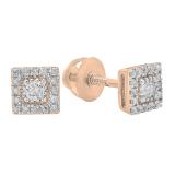 0.15 Carat Round White Diamond Square Frame Screw Back Unisex Stud Earrings in 10K Rose Gold