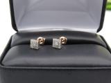 0.15 Carat Round White Diamond Square Frame Screw Back Unisex Stud Earrings in 10K Rose Gold