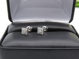 0.15 Carat Round White Diamond Square Frame Screw Back Unisex Stud Earrings in 10K White Gold