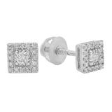 0.15 Carat Round White Diamond Square Frame Screw Back Unisex Stud Earrings in 18K White Gold
