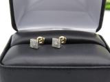 0.15 Carat Round White Diamond Square Frame Screw Back Unisex Stud Earrings in 18K Yellow Gold