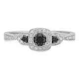 0.35 Carat (ctw) 18K White Gold Round Black & White Diamond Ladies 3 Stone Vintage Bridal Engagement Ring 1/3 CT