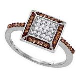 0.26 Carat (ctw) 10K White Gold Round Champagne & White Diamond Ladies Micro Pave Cocktail Right Hand Ring 1/4 CT