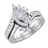 0.95 Carat (ctw) 10K White Gold Marquise & Round Cut Diamond Ladies Bridal Swirl Engagement Ring With Matching Band Set 1 CT