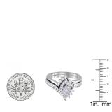 0.95 Carat (ctw) 10K White Gold Marquise & Round Cut Diamond Ladies Bridal Swirl Engagement Ring With Matching Band Set 1 CT