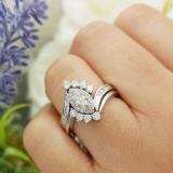 0.95 Carat (ctw) 10K White Gold Marquise & Round Cut Diamond Ladies Bridal Swirl Engagement Ring With Matching Band Set 1 CT