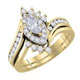 0.95 Carat (ctw) 14K Yellow Gold Marquise & Round Cut Diamond Ladies Bridal Swirl Engagement Ring With Matching Band Set 1 CT