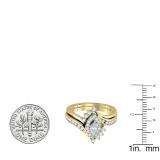 0.95 Carat (ctw) 14K Yellow Gold Marquise & Round Cut Diamond Ladies Bridal Swirl Engagement Ring With Matching Band Set 1 CT