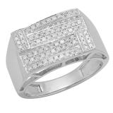 0.50 Carat (ctw) Sterling Silver Round White Diamond Men's Micro Pave Hip Hop Wedding Band 1/2 CT