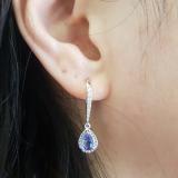 1.40 Carat (ctw) 10K White Gold Pear Cut Tanzanite & Round Cut White Diamond Ladies Dangling Drop Earrings
