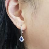 1.40 Carat (ctw) 10K White Gold Pear Cut Tanzanite & Round Cut White Diamond Ladies Dangling Drop Earrings