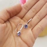 1.40 Carat (ctw) 10K White Gold Pear Cut Tanzanite & Round Cut White Diamond Ladies Dangling Drop Earrings