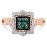 0.35 Carat (ctw) 10K Rose Gold Round Cut Blue & White Diamond Ladies Cluster Split Shank Engagement Ring 1/3 CT
