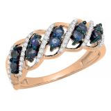0.65 Carat Round White Diamond And Blue Sapphire Cocktail Right Hand Ring for Women in 10K Rose Gold