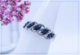 0.65 Carat Round White Diamond And Blue Sapphire Cocktail Right Hand Ring for Women in 14K White Gold