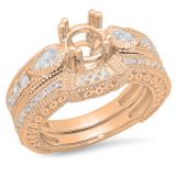 0.90 Carat (ctw) 10K Rose Gold Pear & Round Cut White Diamond Antique Vintage Look Semi Mount Bridal Ring Set (No Center Stone)