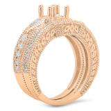 0.90 Carat (ctw) 10K Rose Gold Pear & Round Cut White Diamond Antique Vintage Look Semi Mount Bridal Ring Set (No Center Stone)