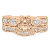 0.90 Carat (ctw) 10K Rose Gold Pear & Round Cut White Diamond Antique Vintage Look Semi Mount Bridal Ring Set (No Center Stone)