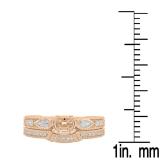 0.90 Carat (ctw) 10K Rose Gold Pear & Round Cut White Diamond Antique Vintage Look Semi Mount Bridal Ring Set (No Center Stone)